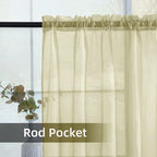 youleyar Solid Sheer Rod Pocket Curtain Voile Draperies 2 Panels White Beige - Image 3