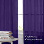 OWENIE Purple Sheer Curtains 63 inch Length 2 Panels Set, Rod Pocket Voile - Image 2