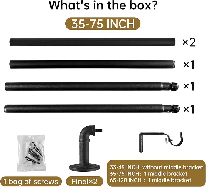 2 Pack Industrial Curtain Rods for Windows 48 to 84 Inches, for Indoor and - Image 7