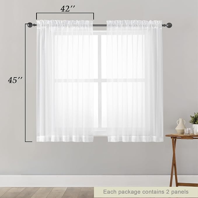 White Sheer Curtains for Bedroom Living Room 45 Inch Length 2 Panels, Soft Airy - Image 2