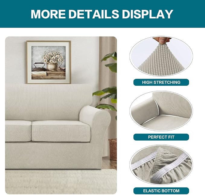 Turquoize 3 Piece Sofa Covers for 2 Cushion Couch Sofa Slipcover Soft Couch - Image 4