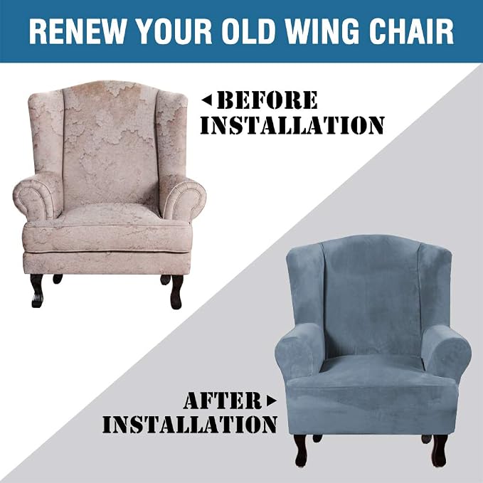 H.VERSAILTEX Wingback Chair Covers Velvet Plush Wing Chair Slipcover 1 Piece - Image 8