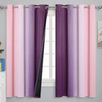 Pink and Purple Curtains 63 Inch Length 2 panels, Full Light Blocking Ombre - Image 2