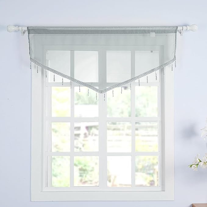 Molaxhome Swag Curtain 51 inch Length Rod Pocket Scalloped Curtain Valance - Image 3