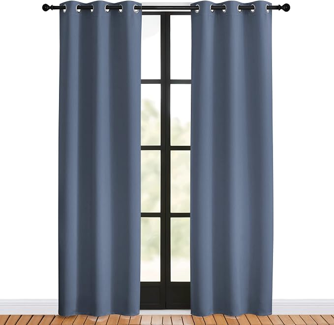 NICETOWN Blackout Curtains for Bedroom, Stone Blue, 34-inch Wide x 80-inch Long - Image 2