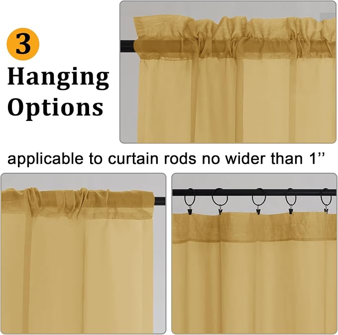 Gwine Gold Sheer Curtains 30 Inch Length, Short Light Filtering Voile Small - Image 5