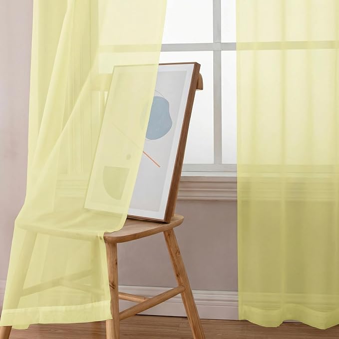 Simplebrand Light Yellow Short Sheer Curtains 45 Inch Length - Image 3