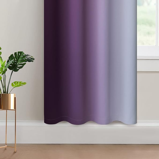 Yakamok Room Darkening Greyish White and Purple Ombre Curtains - Image 4