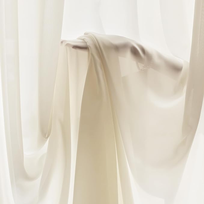FMFUNCTEX Sheer Non-See-Through Butter Cream Curtains 108 inches Long - Image 9