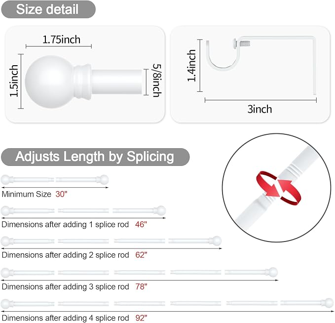 Thestoa Curtain Rods for Windows 48 to 84-92 Inch, Stainless Steel Rods for - Image 3