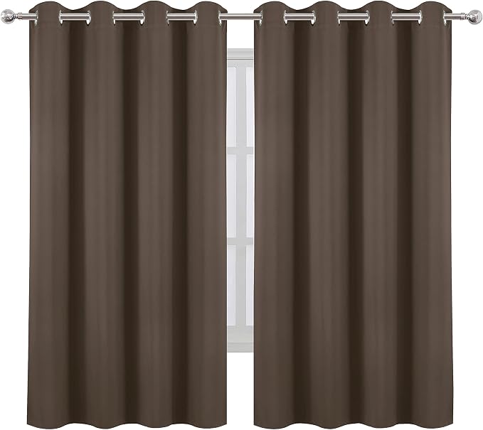 LEMOMO Chocolate Brown Blackout Curtains 52 x 63 Inch Length/Set of 2 Curtain - Image 2