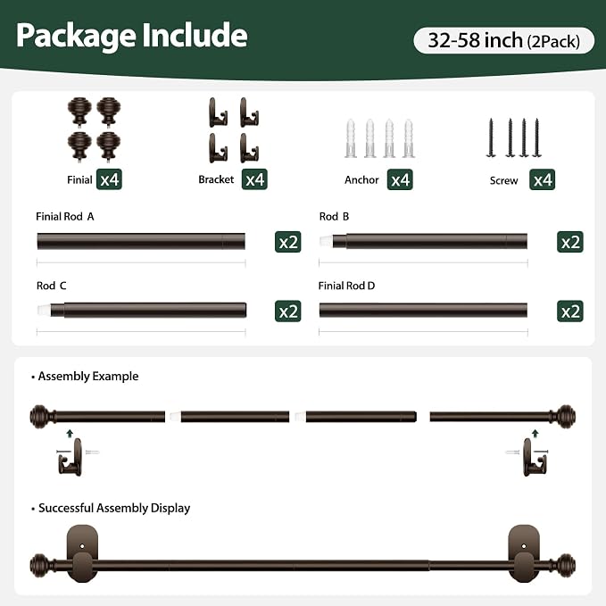 KAMANINA 2 Pack Curtain Rods No Drilling - Image 7