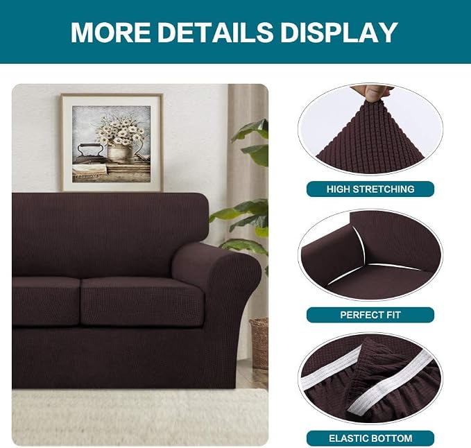 Turquoize 4 Piece Sofa Covers For 3 Cushion Couch Sofa Slipcover Soft Couch - Image 4