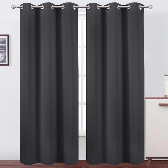 LEMOMO Dark Grey Thermal Blackout Curtains/42 x 95 Inch/Set of 2 Panels Room by Lemomo