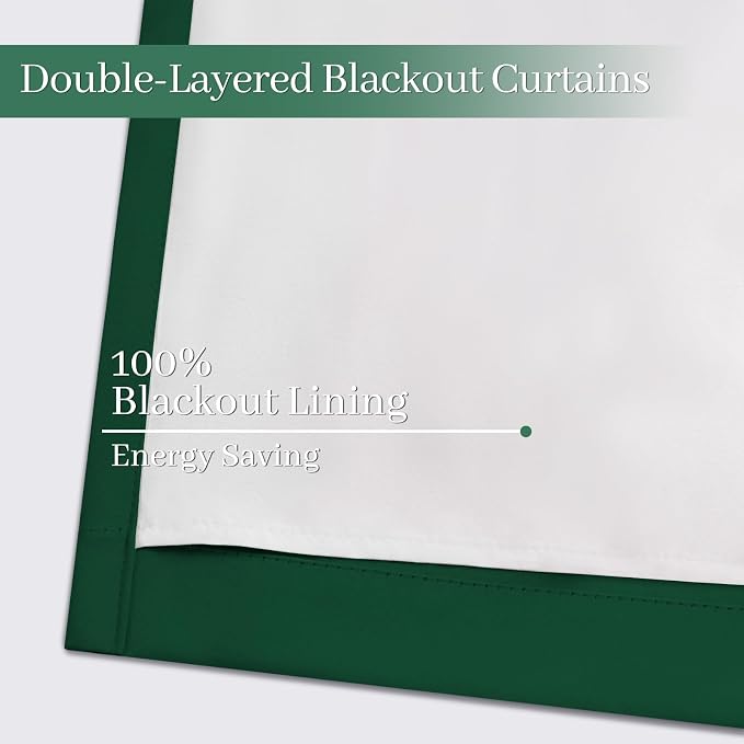 Yakamok 100% Blackout Curtains Dark Green Room Darkening Thermal Insulated - Image 4