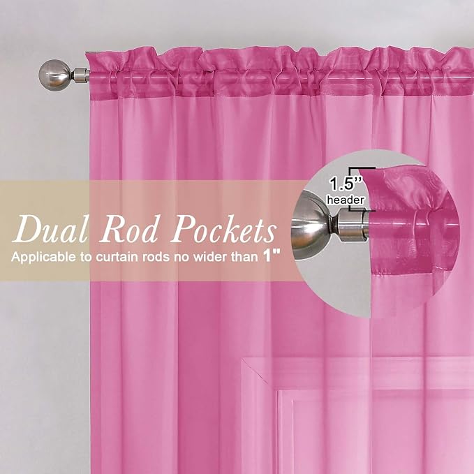 Lecloud Hot Pink Sheer Curtains 90 Inches Long 2 Panels, Solid Voile Privacy - Image 5