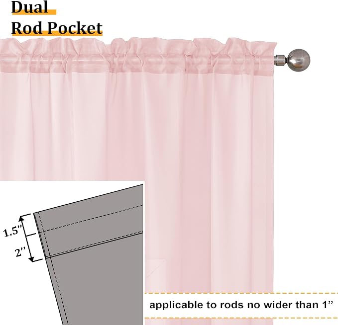Aiyufeng Blush Pink Sheer Curtains 63 Inch Length 2 Panels Set, Light Filtering - Image 3