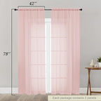 Blush Sheer Curtain for Bedroom Living Room 78 Inches Long 2 Panels Set - Image 2