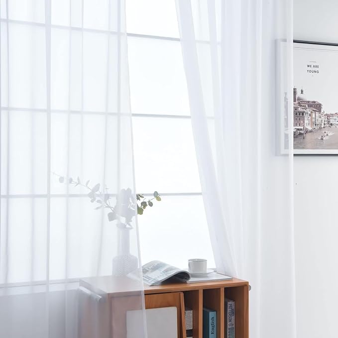 SpaceDresser Sheer White Curtains 4 Panels Rod Pocket Semi-Sheer Curtain 108 - Image 4