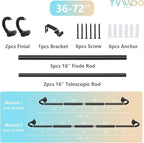 TVWOO Black Wrap Around Curtain Rods:5/8" Small Blackout Adjustable Window - Image 8