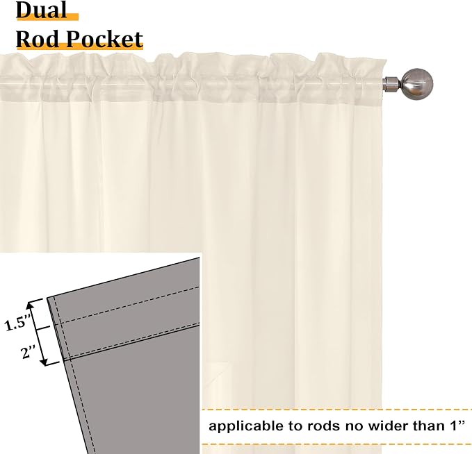 Aiyufeng Cream Sheer Curtains 84 Inches Long 2 Panels Set - Image 2