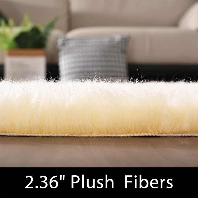 Latepis Boho Area Rugs 5x7 Plush Yellow Fluffy Rugs Shag Washable Faux Fur - Image 2