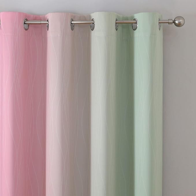 Estelar Textiler Sage Green and Pink Ombre Blackout Curtains 96 Inches Long - Image 4