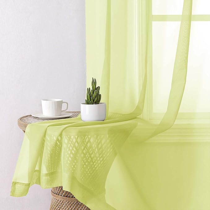 Lecloud Lemon Sheer Curtains 84 Inches Long 2 Panels, Solid Voile Light - Image 7