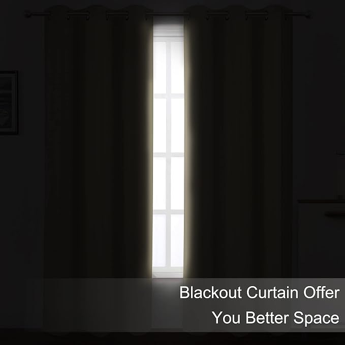 LEMOMO Blackout Curtains 66 x 84 inch/Beige Curtains Set of 2 Panels/Thermal - Image 3