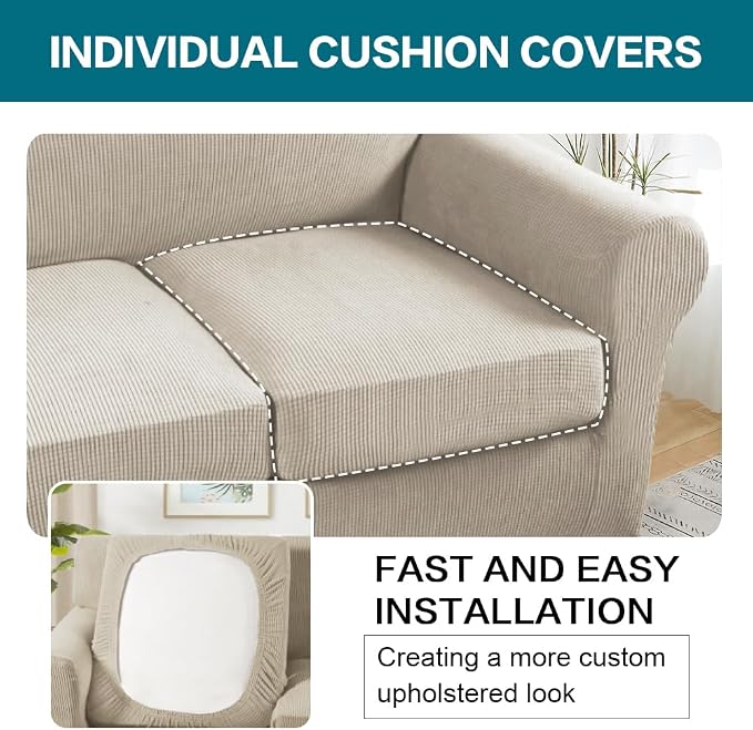Turquoize 3 Piece Sofa Covers for 2 Cushion Couch Sofa Slipcover Soft Couch - Image 5