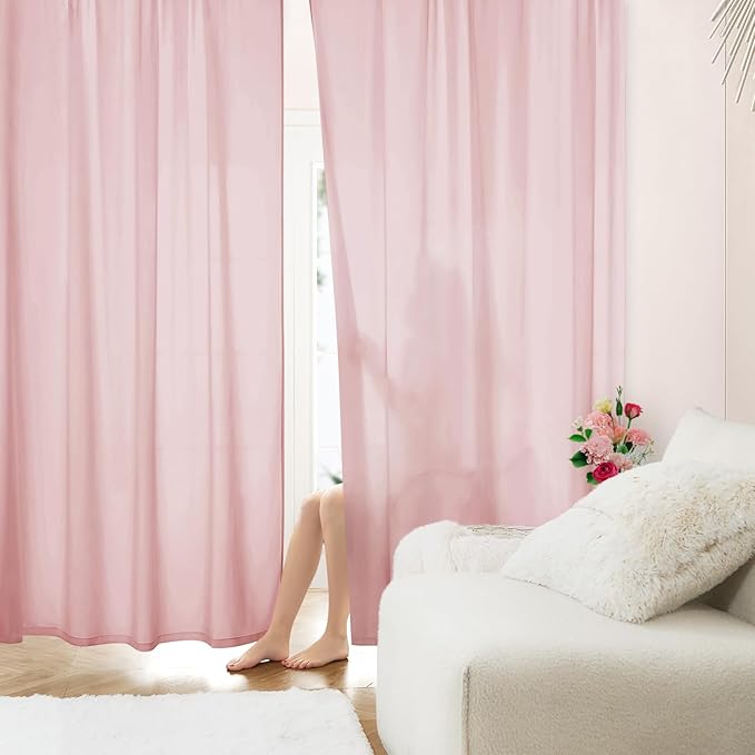 HOMEIDEAS Non-See-Through Light Pink Privacy Sheer Curtains, 52 X 96 Inches by HOMEIDEAS