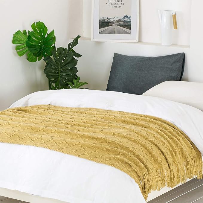 BOURINA Mustard Throw Blanket 60x80 Inches Throw Textured Solid Soft Sofa Throw - Image 4