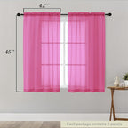Hot Pink Sheer Curtains for Bedroom Living Room 45 Inch Length 2 Panels - Image 2