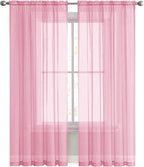 SpaceDresser Sheer Light Pink Curtains 4 Panels Rod Pocket Semi-Sheer Curtain - Image 3