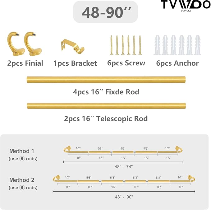 TVWOO Gold Wrap Around Curtain Rods:5/8" Small Blackout Adjustable Window - Image 8