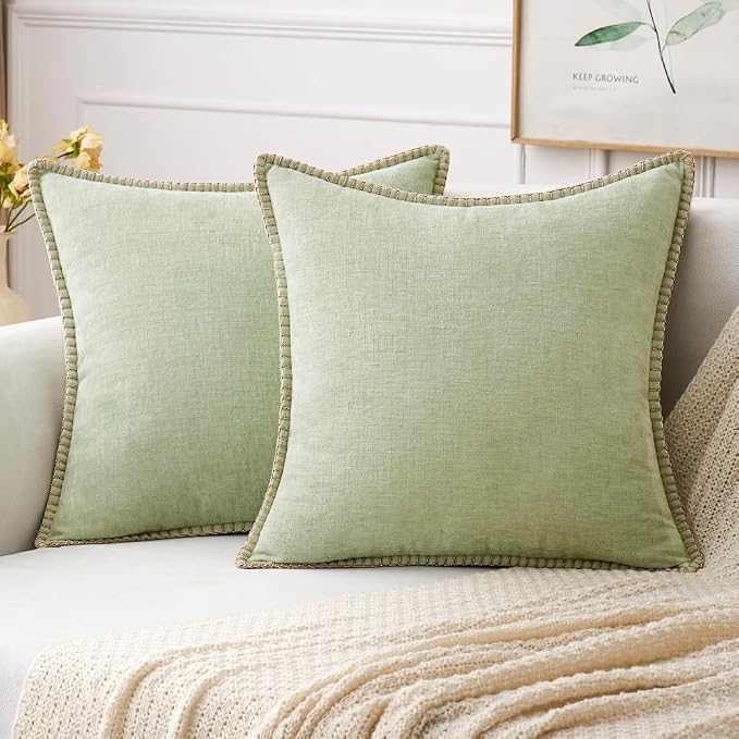MIULEE Pack of 2 Couch Throw Pillow Covers 16x16 Inch Light Green Farmhouse by MIULEE