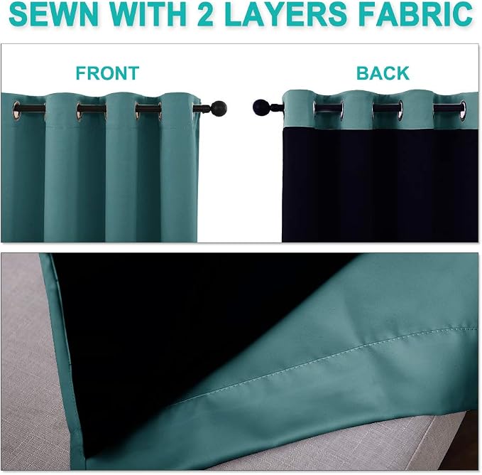 NICETOWN Sea Teal Full Shade Curtain Panels, Sea Teal, Pair of Thermal - Image 5