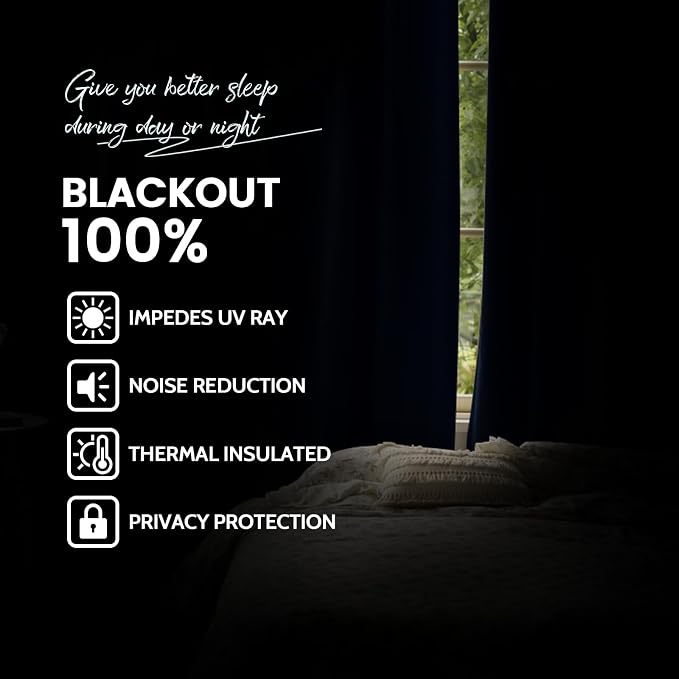 Yakamok Navy Blue 100% Blackout Curtains 96 Inches Long Thermal Insulated - Image 2