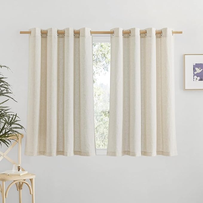 NICETOWN Natural Linen Cafe Curtains 45 inch Length, Thick Flax Linen Window by NICETOWN