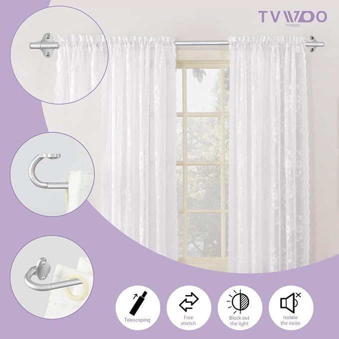 TVWOO Silver Wrap Around Curtain Rods:5/8 Inch Blackout Adjustable Window - Image 2