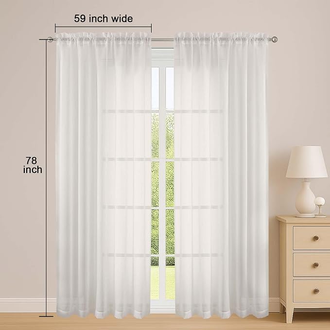 OWENIE Ivory Sheer Curtains 78 Inches Long 2 Panels Set, Ivory Sheer Curtain - Image 2