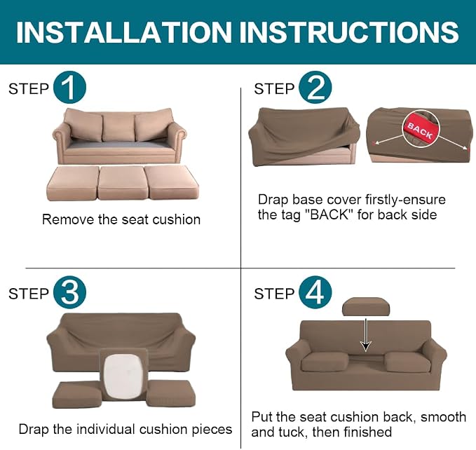 Turquoize 4 Piece Sofa Covers for 3 Cushion Couch Sofa Slipcover Soft Couch - Image 6