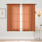 Orange Window Sheer Curtains 45 Inches Length, Voile Short Curtains by Home
