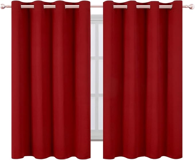 LEMOMO Blackout Curtains 66 x 54 Inch Long Red Curtains Set of 2 Panels Room - Image 2
