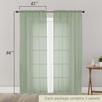 Sage Green Sheer Curtains 84 Inches Long 2 Panels, Soft Light Filtering Curtains - Image 2