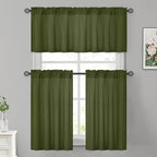 HOMEIDEAS Non-See-Through Olive Green Privacy Sheer Kitchen Curtains, 30 X 24 - Image 2