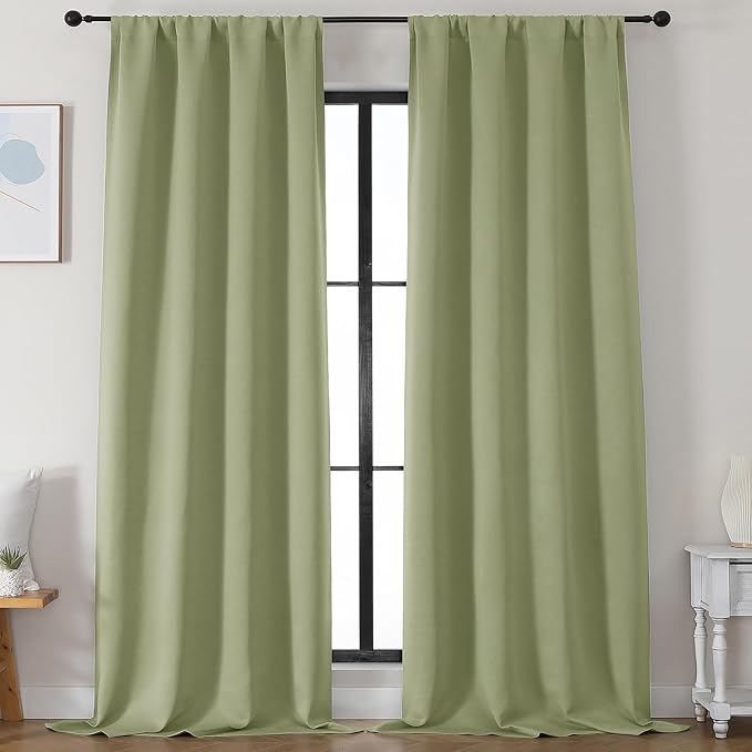 Simplebrand Ava Sage Green Blackout Curtains by Simplebrand