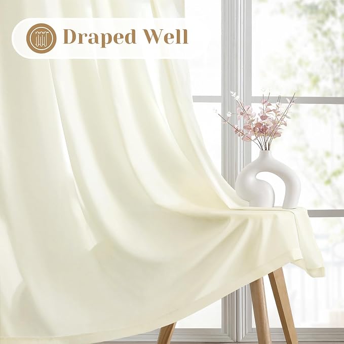 HOMEIDEAS Non-See-Through Cream Yellow Privacy Sheer Curtains, 52 X 54 Inches - Image 6