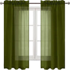 DWCN Olive Green Sheer Curtains Semi Transparent Voile Rod Pocket Curtains - Image 9