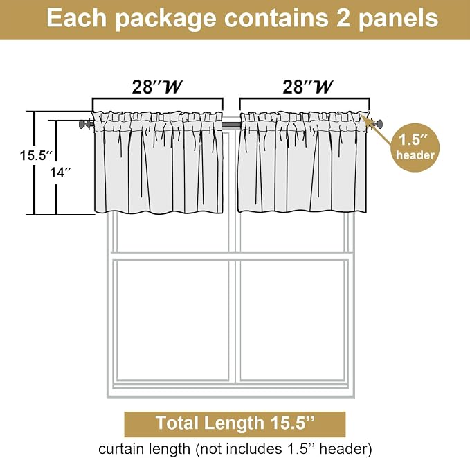 Lecloud Leia 14 Inch Black Sheer Valances - Image 3